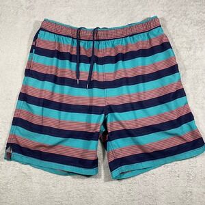 Speedo Mens XXL Swim Trunks Navy Teal Coral Striped Board Shorts 7778207